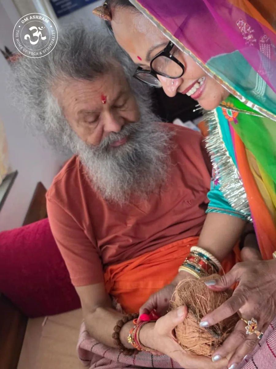 Tying Rakhi thread.